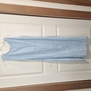 Vanessa Zani linen tank midi dress- L - blue stripe